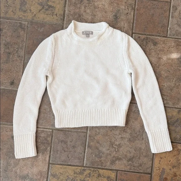 Cream Knit Roll Neck Cotton Sweater - Picture 4 of 7